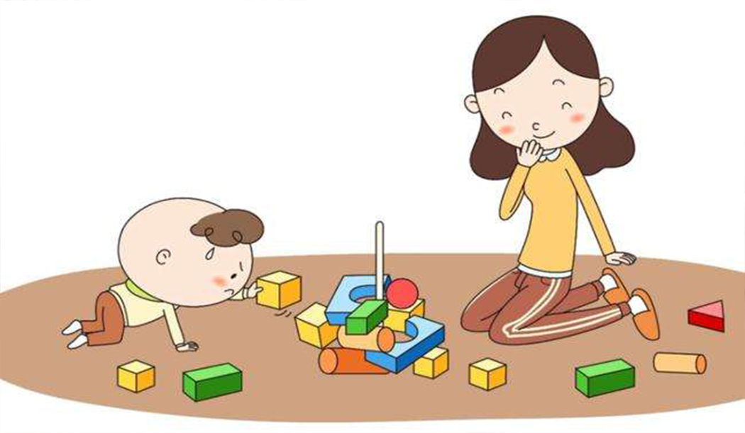和自闭症孩子在家玩积木分类的游戏
