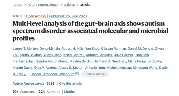 Gaspar Taroncher-Oldenburg 等人利用贝叶斯微分排名算法，发现与ASD相关的肠脑轴（GBA）功能架构