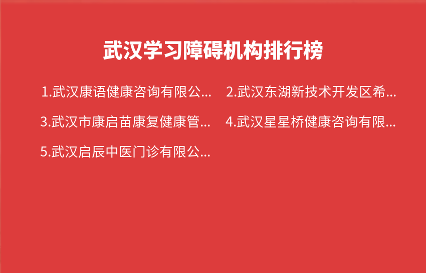 武汉学习障碍机构2023年09月11日-2023年09月17日排行榜