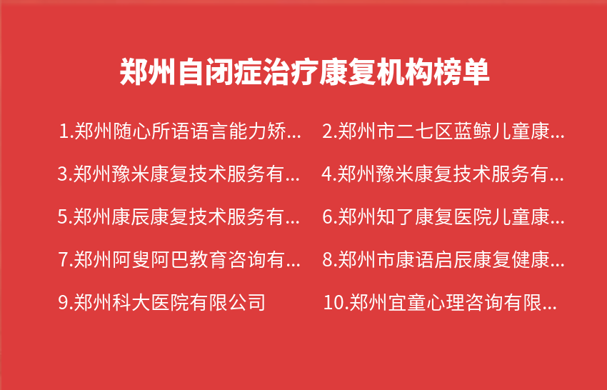 郑州自闭症治疗康复机构2023年10月02日-2023年10月08日榜单