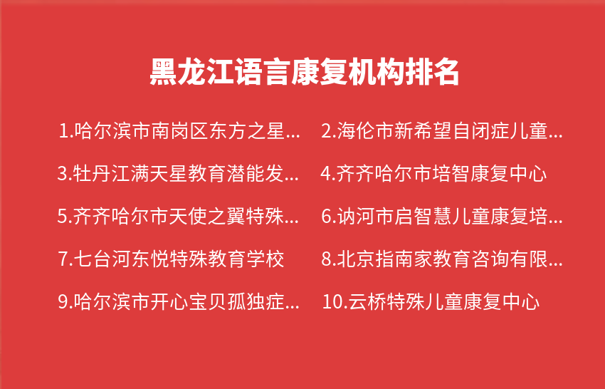 黑龙江语言康复机构2023年10月排名