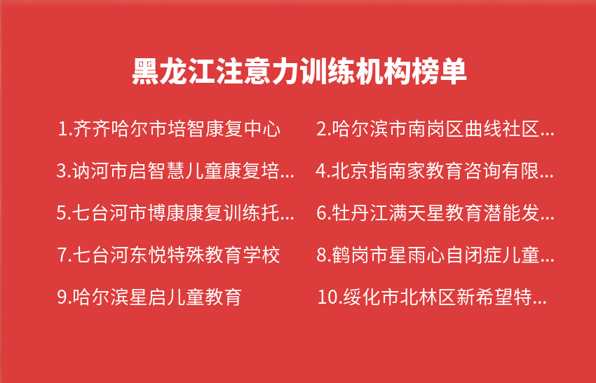 黑龙江注意力训练机构2023年11月榜单