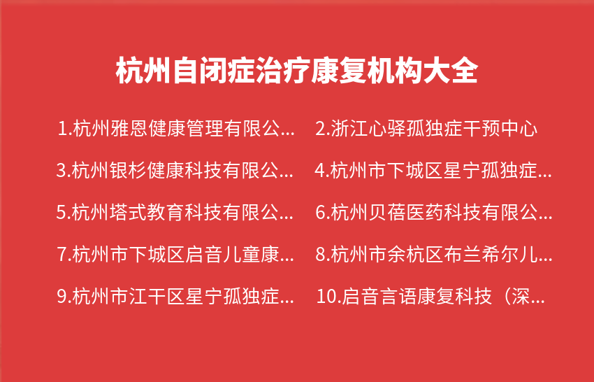 杭州自闭症治疗康复机构2023年11月大全