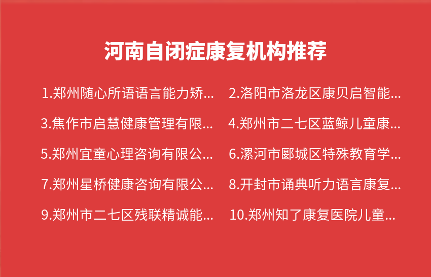 河南自闭症康复机构2024年01月推荐