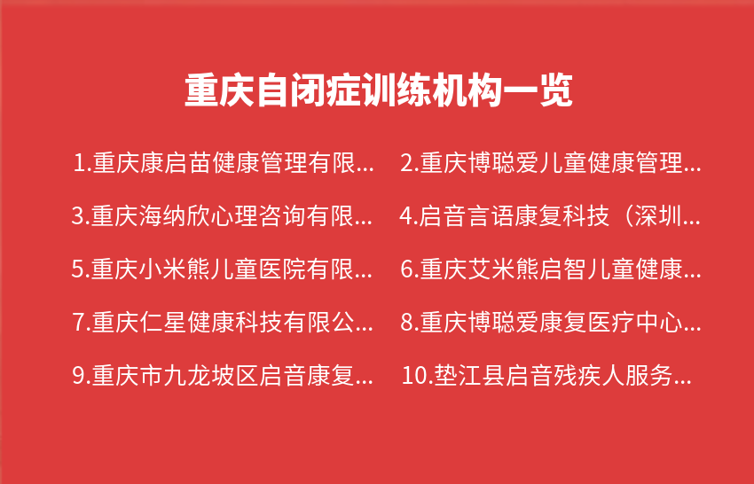 重庆自闭症训练机构2024年04月22日-2024年04月28日一览