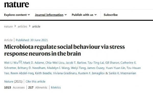 Nature丨研究发现小鼠肠道菌群和社交行为之间存在神经关联