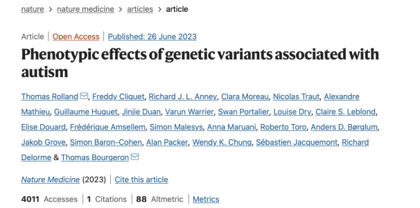 “Phenotypic effects of genetic variants associated with autism”发表在最新一期的Nature Medicine杂志上