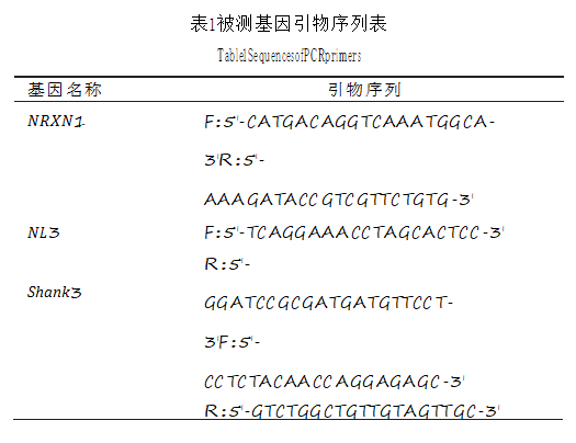 表1被测基因引物序列表